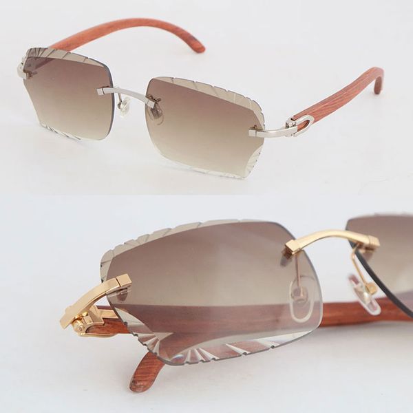 Lente tallada sin montura nuevo modelo gafas de sol mujer gafas de sol de madera de lujo para mujer gafas de madera Adumbral cuadradas grandes con corte de diamante en