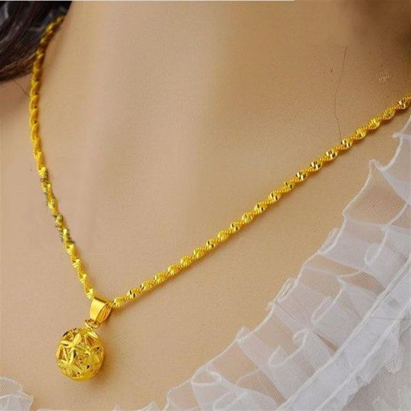 Collar con colgante de cuentas amarillas talladas para mujer, collar de cadena ondulado chapado en oro de 24 quilates, joyería collie de moda 2016 r258F