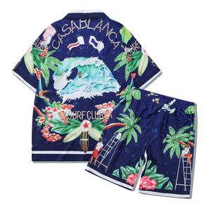 Casa Blanca Designer T-shirt Casa Blanca Man Men's Tracksuits mascules Hawaiian Beach Shirts Casablanc Shirt Couleur Blocage Shorts imprimés Set 583