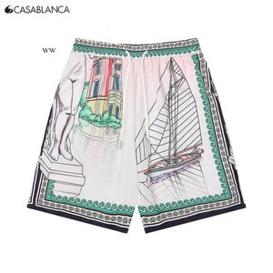 Casa Blanca Heren Shorts Designer Casablanc Shirt Zijden Sets voor de zomer Europese en Amerikaanse Casa Strandshirt met korte mouwen en print 9245