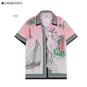 Casa Blanca Heren Shorts Designer Casablanc Shirt Zijden Sets voor de zomer Europese en Amerikaanse Casa Strandshirt met korte mouwen en bedrukte shorts 1467