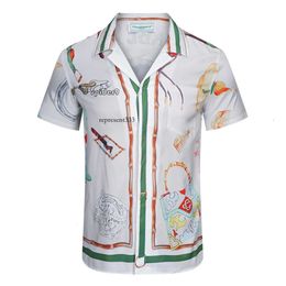 casa blanca camisas Hipódromo de caballos Joyería Pareja Mismo estilo Camisa de manga corta de seda sarga blanca Solapa exterior delgada