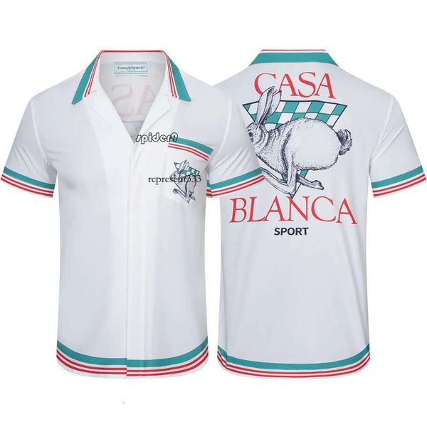 Casa blanca chemises Style léger petit lapin col cubain manches courtes printemps/été haute rue décontracté Couple chemise