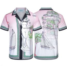 Casa blanca camisas estatua edificio velero estampado Casual suelto hawaiano gradiente hombres y mujeres camisa de manga corta pareja