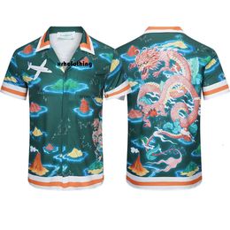 Casa Blanca t-shirt Casablanca Dragon Rouge Style Sicilien Île Soie Unisexe Hawaïen Chemise À Manches Courtes pour Hommes D'été