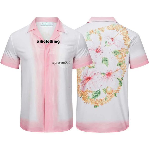 casa blanca t-shirt Doux Dégradé Rose Design Sentiment, Tempérament, Paresse, Chemise en Satin Casablanca à Manches Courtes, Niche Loose Summer