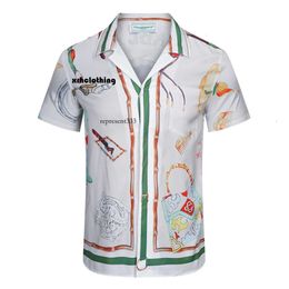 casa blanca t-shirt Cheval Hippodrome Bijoux Casablanca Couple Même Style Blanc Sergé Soie Chemise À Manches Courtes Mince Vêtements D'extérieur Revers