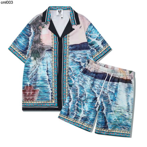 Casa Blancas High Quality Set Set Fashion Casablanc Shirt and Suit Men Te Tee Beach Shorts en cuir Stérome Swim Designer Mens Hy66