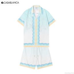 Casa Diseñador Moda Ropa Camisas Chándales 2023 Nueva Casablanca Flor Raqueta Impresión de letras Conjunto de camisa de manga corta para hombres Mujeres