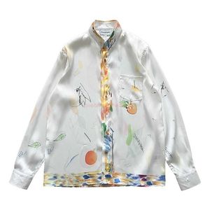 Casa Designer Mode Kleding Overhemden Trainingspakken 23 Nieuw Hoge kwaliteit Casablanca Artist Orange Print Heren Dames Losvallend Veelzijdig zijden shirt met lange mouwen