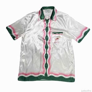 Casa Designer Mode Vêtements Chemises Survêtements Haute Qualité Casablanca Rose Vert Tennis De Table Imprimé Hommes Femmes Lâche Polyvalent Soie Chemise À Manches Courtes Shor
