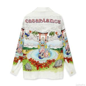 Casa Designer Mode Vêtements Chemises Survêtements Casablanca 22aw Portrait Fleur Soie Couple Hawaïen Chemise À Manches Longues