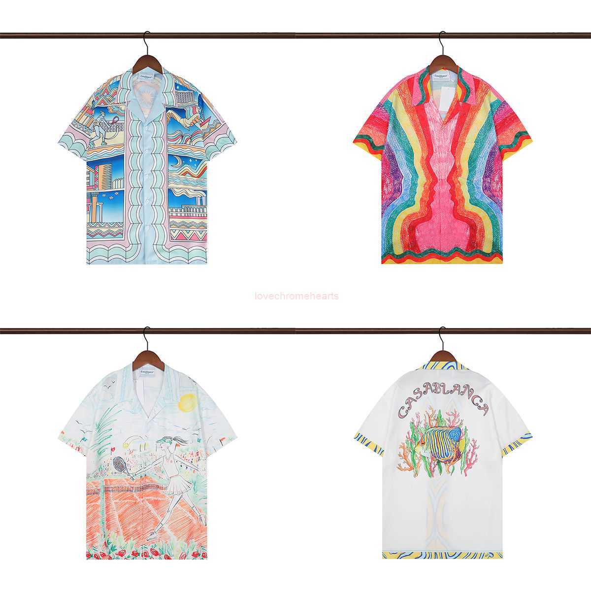 Casa Designer Moda Roupas Camisas Agasalhos Casablanca 2023 Nova Impressão Digital Moda Casablanca Camisas Soltas de Manga Curta para Homens Mulheres