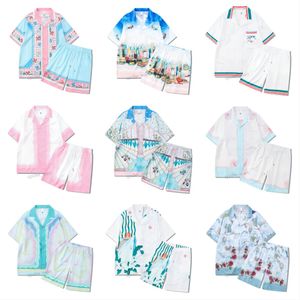 un ensemble Casa T-shirt Set Masao San Print Mens Casual Casual Shirt et Short Womens Loose Silk Tops Cotton Men Loose Men Femmes Shirt Casablanc Shirt Shirt Sleeve AB