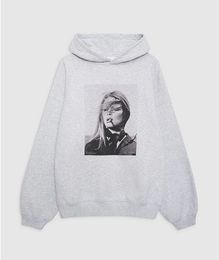 Designer Harvey Hoodies Dames Grijze Fleece Sweater Met Capuchon Print Katoen Losse Pullover Sweatshirts