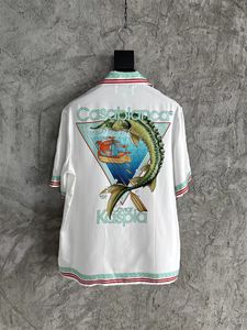 CASABLANC 24SS NIEUWE Designer Silk Shirt Fashion Sailing Caviar Gedrukt strandhirt Hawaii Style Losse passend shirt Hoogwaardige T-shirt Luxe T-shirt CCASABLANCA