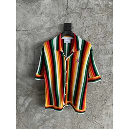 Casablanc Mens Designers Polo Casa Shirt tricots Unisexe Luxurys Casablanca Shirt Rainbow Stries Casa Blanca Hollow Out Tee Men Casual Knitwear Loose 853 761