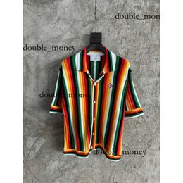 Casablanc Mens Designers Polo Casa Shirt tricots Unisexe Luxurys Casablanca Shirt Rainbow Stries Casa Blanca Hollow Out Men Men Casual Knitwear lâche 899 262