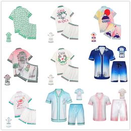 Casablanc-S 22SS Designer Men T-shirt Set Masao San Print Mens Casual Shirt et courte femme en soie en soie de haute qualité