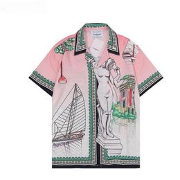 Casablanc-s 22ss designer heren t-shirt set Masao San print heren casual shirt en korte dames losse zijden overhemd hoge kwaliteit tees Fr205M