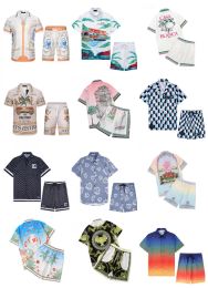 Casablanc-S 24SS Men T-shirt Set Masao San Print Mens Casual Shirt and Short Womens Loose Silk Shirt Tees T-Quality Tee Tour Summer Men Tshirt