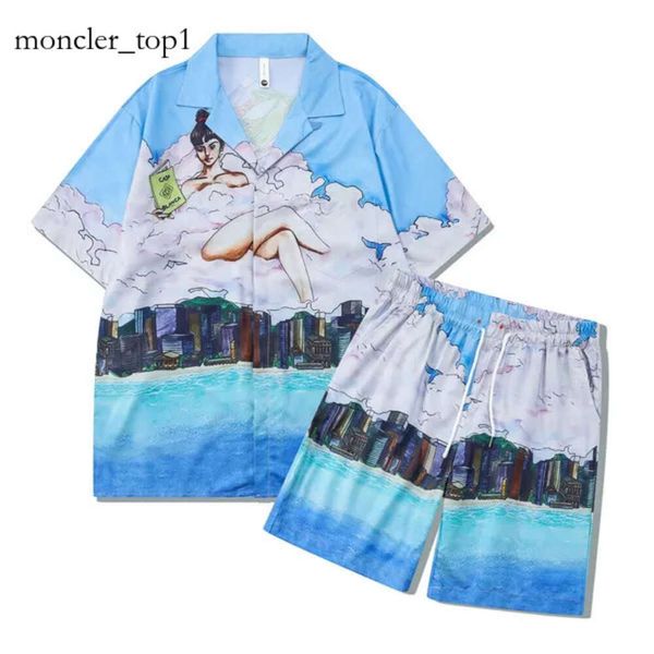 Casablanc Shirt Designer de haute qualité Casa Blanca Set Set Fashion and Short Cost Men Short T-shirt Tee Shirt Shorts en cuir Shorts d'été Stémoise 4983