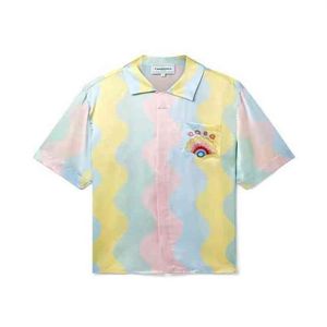 Casablanc chemises 22ss néon arc-en-ciel rêve soie hawaïenne chemise à manches courtes concepteur hommes et femmes t-shirts tops3158