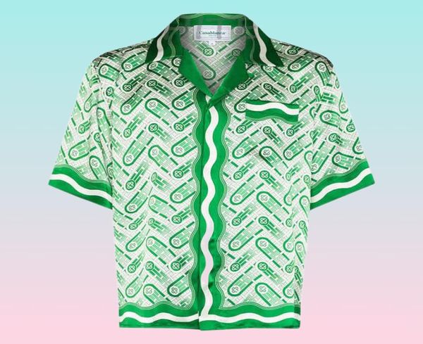 Casablanca 2022 New Mens Shirts Prairie Green Print Unisexe Shirt British Silk Shirt Short Designer Tees Womens Loose Summer6709261