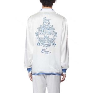 Casablanca 2023 Designer Shirt Minimalistisch Blauw Wit Contrast Heren en Dames Holiday Twill Shirts casablanc