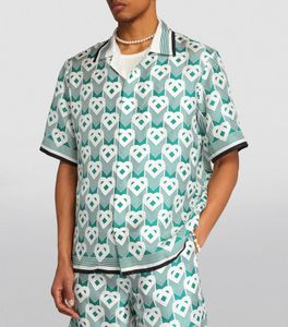 Casablanca Conjuntos de cuello cubano Camisas de diseñador de seda para hombres Pantalones cortos de corazón verde Casablanc