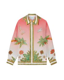 24ss Casablanca Hawaiian Shirt Zijden Shirts Heren Designer Roze Button Up Shirt Strand Casual Shirt