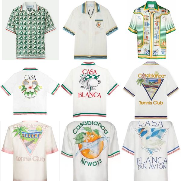 Casablanca deporte tejido conejo seda hombres diseñador camisas hawaianas camisa de manga corta polos