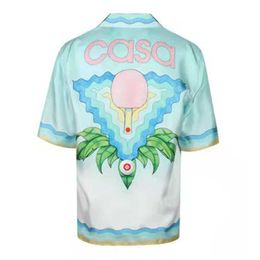 Casablanca 22ss Tafeltennis Bloemenprint Gradiënt Zijden Shirts Casual Losse Heren en Dames Shirt met korte mouwen Zomer Casablanc