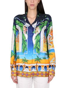 Casablanca 23SS Diseñador Camisa de seda clásica de moda Nuevo castillo estrellado Camiseta de manga larga Camisas de alta calidad