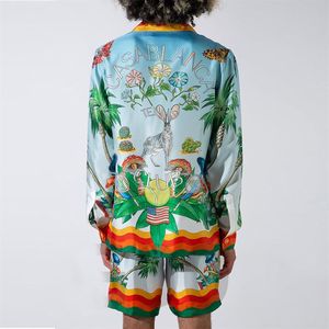 Casablanca 23ss Camisas de diseño Mariposa Conejo Flor del arco iris Camisa hawaiana de manga larga para hombre y mujer Casablanc Button Up Set317I
