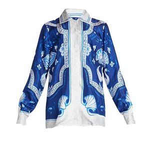 Casablanca 23SS chemise à manches courtes Chemise en soie Blue Marble Swan Couple Chemises à manches longues hawaïennes casablanc