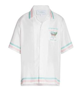 Casablanca 24SS chemise haute en maille imprimée chemises boutonnées de créateurs pour hommes hauts à manches courtes polos casablanc - Chemises de collection de vacances populaires