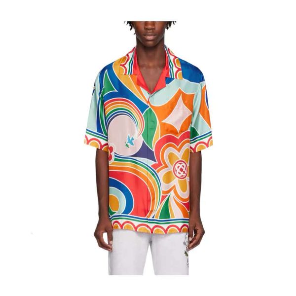 Casablanca cardigan chemises à col ample chemise imprimé arc-en-ciel floral chemises de plage à manches courtes casablanc