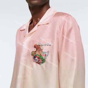 Casablanca Les hommes cubains portent une chemise à manches longues en soie décontractée rose dégradé 243p