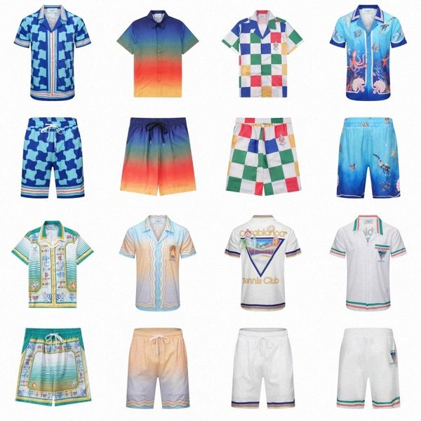 Casablanca Designer Mens T-shirt set Summer Masao San Print Womens Vainage Vacation Beach Shorts Shirt Loose Casual Silk Shirt Couple de haute qualité Tshi X86C #