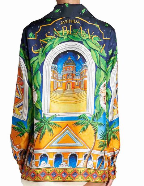 Casablanca Designer Shirt 23ss Cupid Castle Unisex White Twill Silk Camisa de manga larga Casablanc