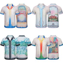 Casablanca designer camisa masculina verão novo de alta qualidade impresso algodão manga curta lapela t-shirt306v