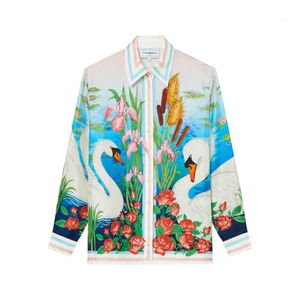 Casablanca Designer Silk Casual Shirts Nouveau produit couple lâche imprimement fleur et noix de coco d'oiseau