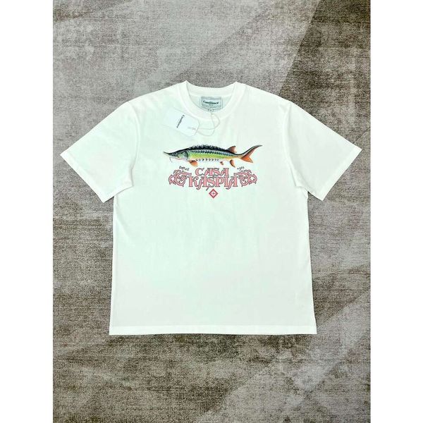 Casablanca poisson lettre impression t-shirts de créateur à manches courtes été nouveau col rond décontracté blanc t-shirts Casablanc coton Polos