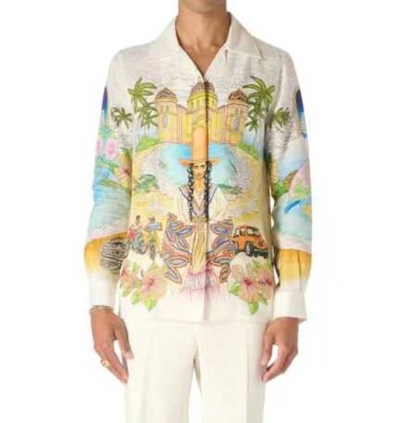 Casablanca chemises hawaii Chemise en lin fine légèrement transparente Chemise ample de style vacances Court casablanc