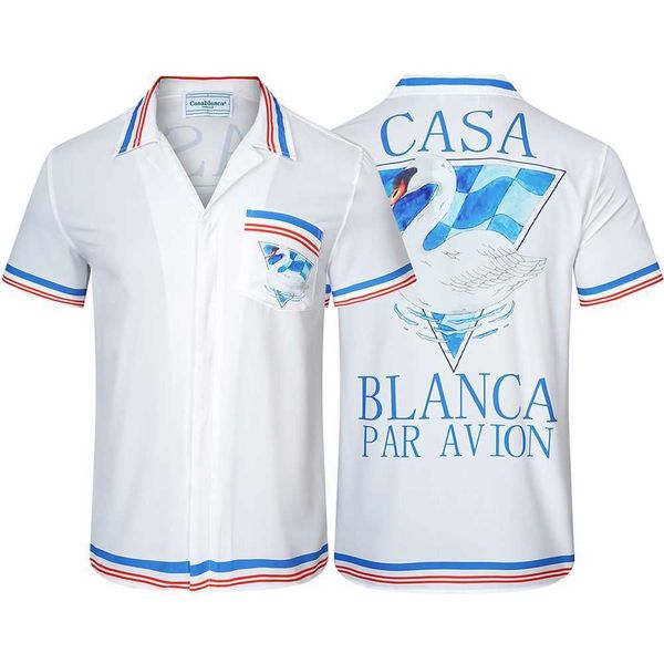 Casablanca High Street Fashion Swan Print Loose Casual Chemises à manches courtes pour hommes et femmes chemise hawaïenne chemise boutonnée
