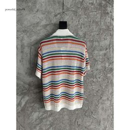 Casablanca Tricoted Designer Men and Women Rainbow Stripe Stripe tricots Shirts Bouton Up Loose Cardigan Shirt 3E4
