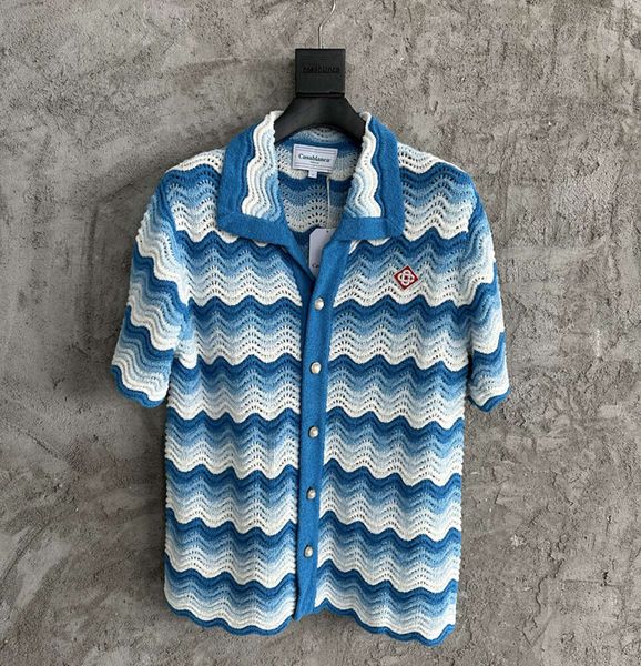 Casablanca hommes chemises en tricot motif vague dégradé veste de vacances pull cardigan tricoté en vrac