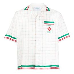 Casablanca camisas de diseñador para hombres 23ss Casa sport camisa con botones de seda con estampado a cuadros camiseta de manga larga casablanc polos1975