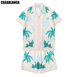 Casablanca para hombres de pistas 2024 Mens Summer Fin Shirt Set Seaside Vacation Beach Set de moda diseñadora Casa Blanca Hine